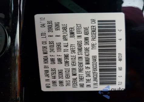 2012 Acura Tsx Tech z USA, uszkodzony, nr VIN JH4CU2F69CC024498